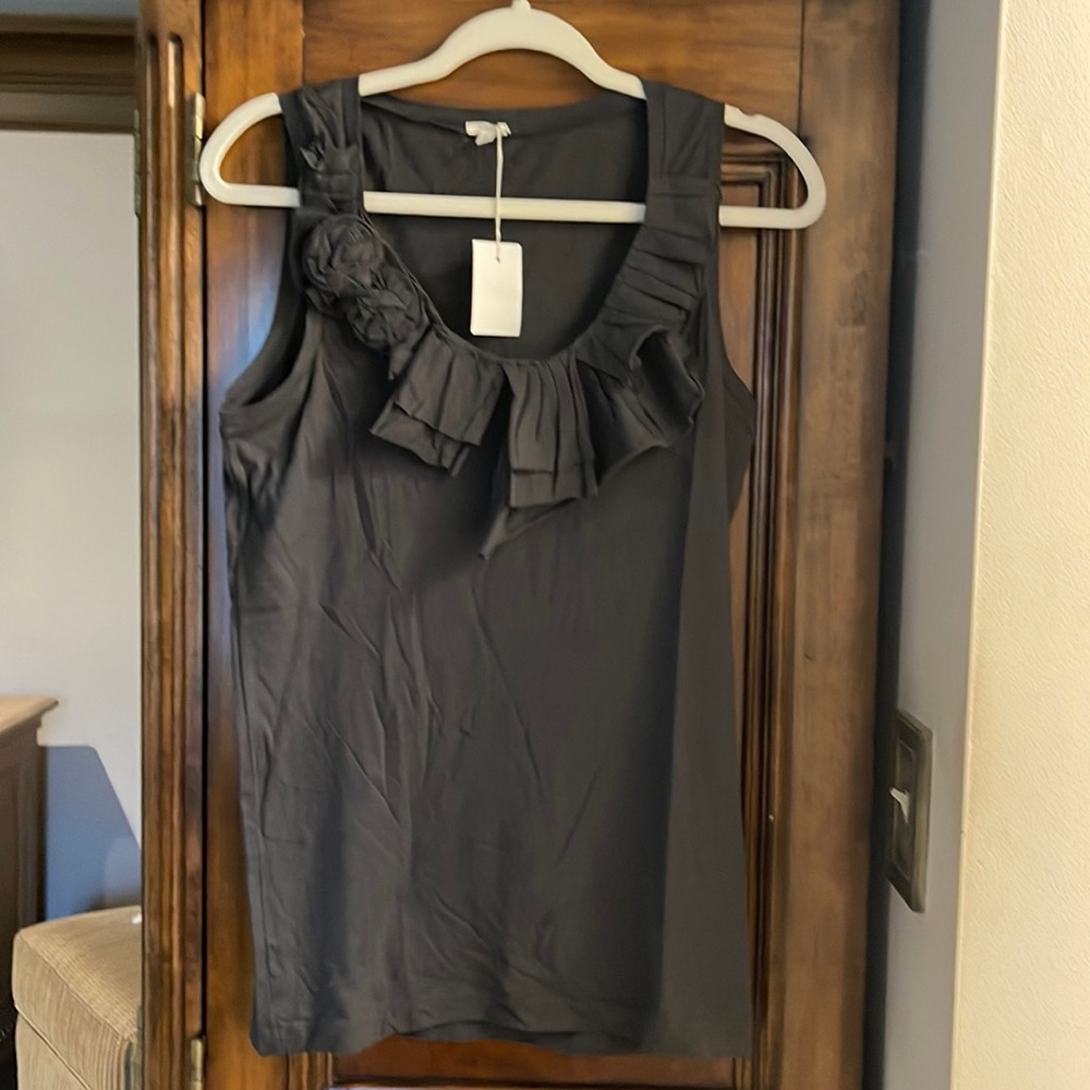 J Crew Black Cotton Rose Appliqué Neckline Tank, NWT, slight damage*